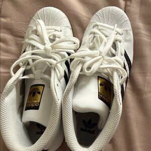 Adidas Superstar White with Black and Gold Accents